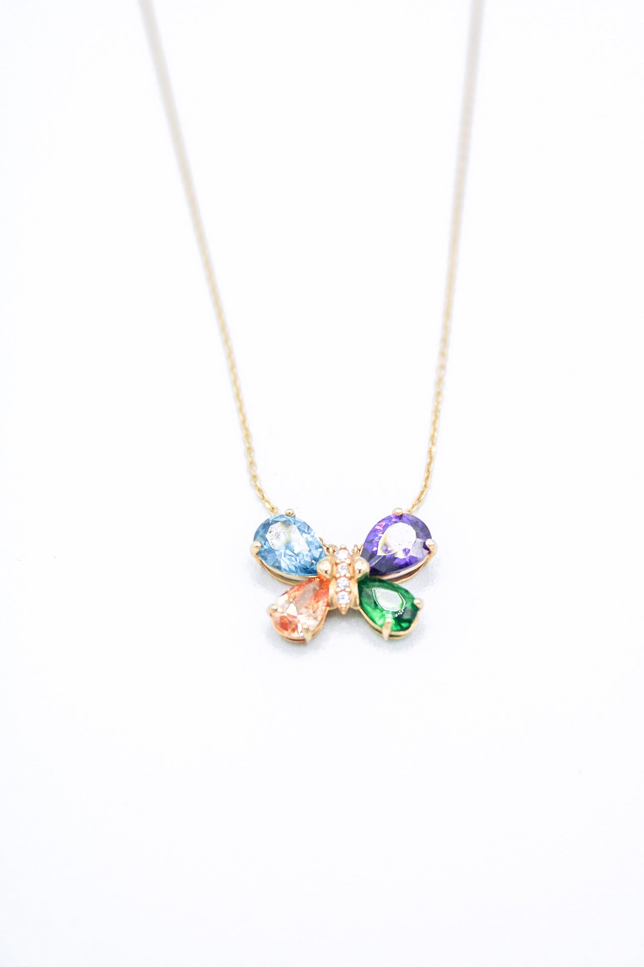 RAINBOW BUTTERFLY NECKLACE 14K