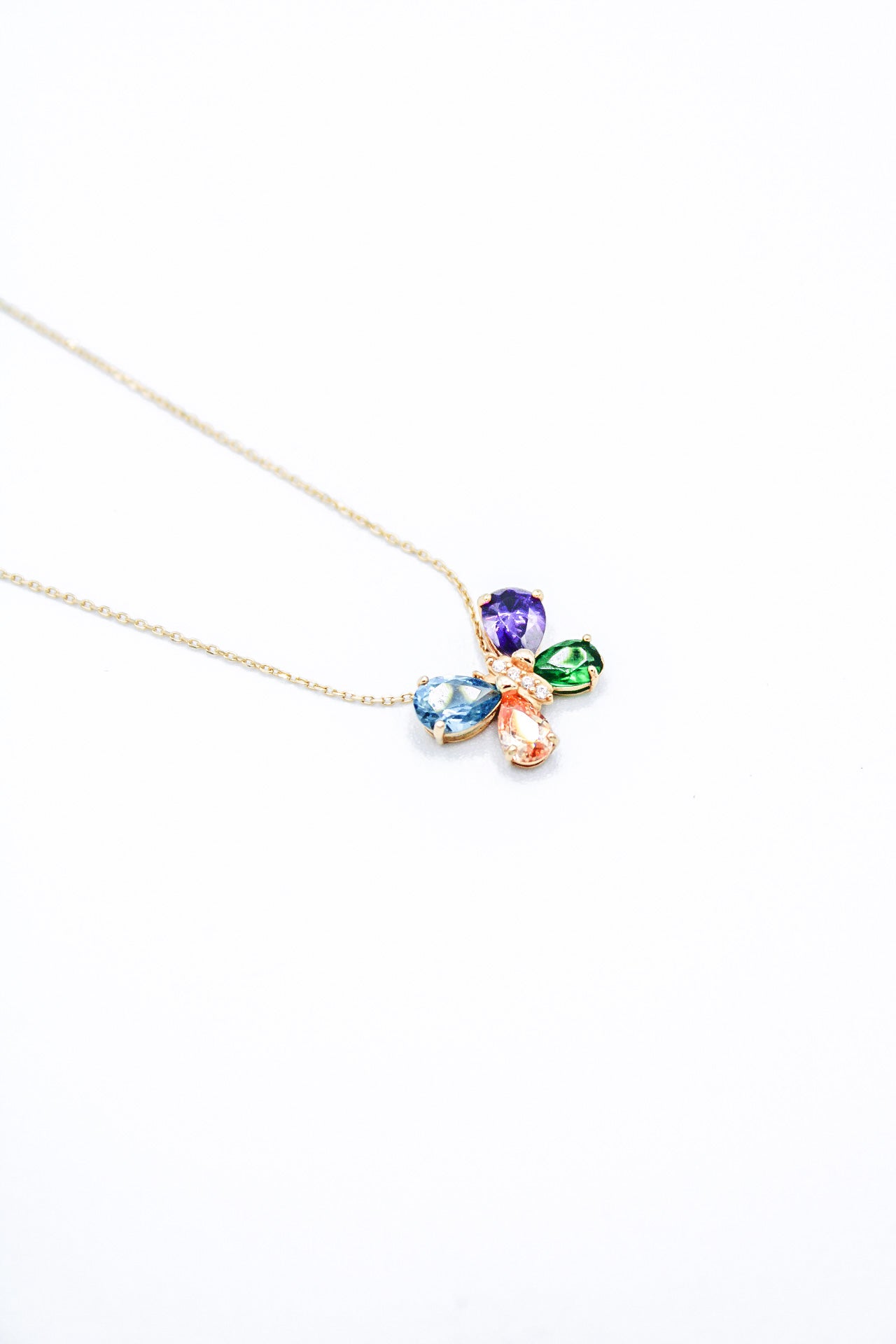 RAINBOW BUTTERFLY NECKLACE 14K