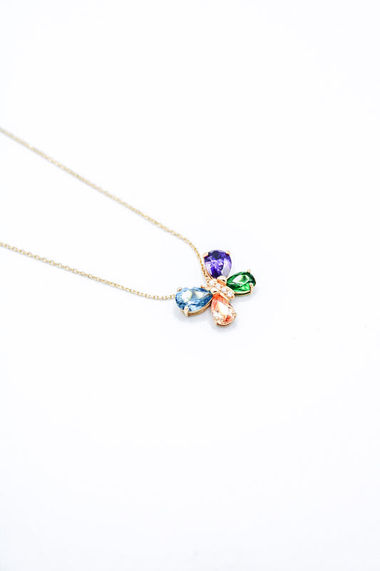 RAINBOW BUTTERFLY NECKLACE 14K