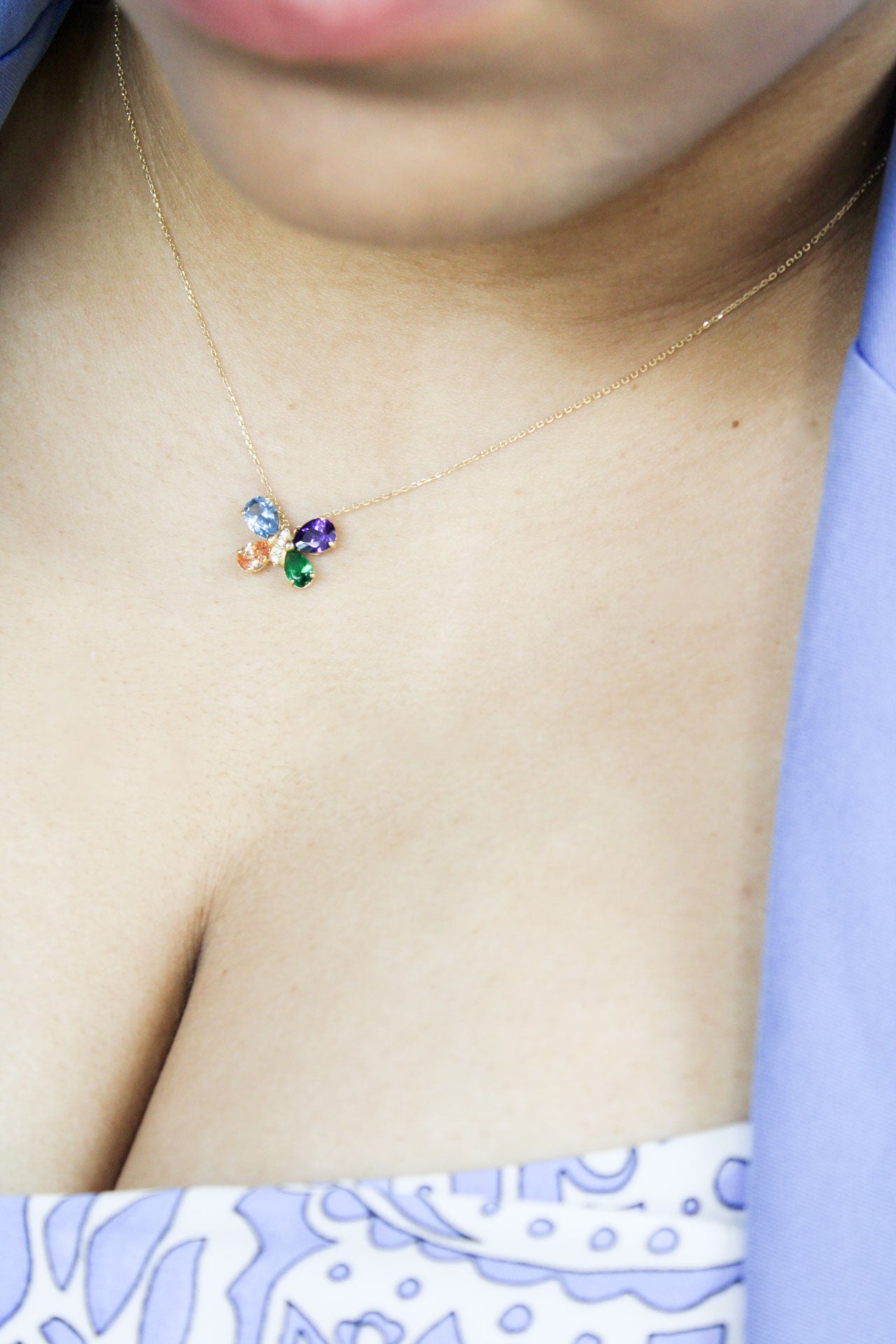 RAINBOW BUTTERFLY NECKLACE 14K