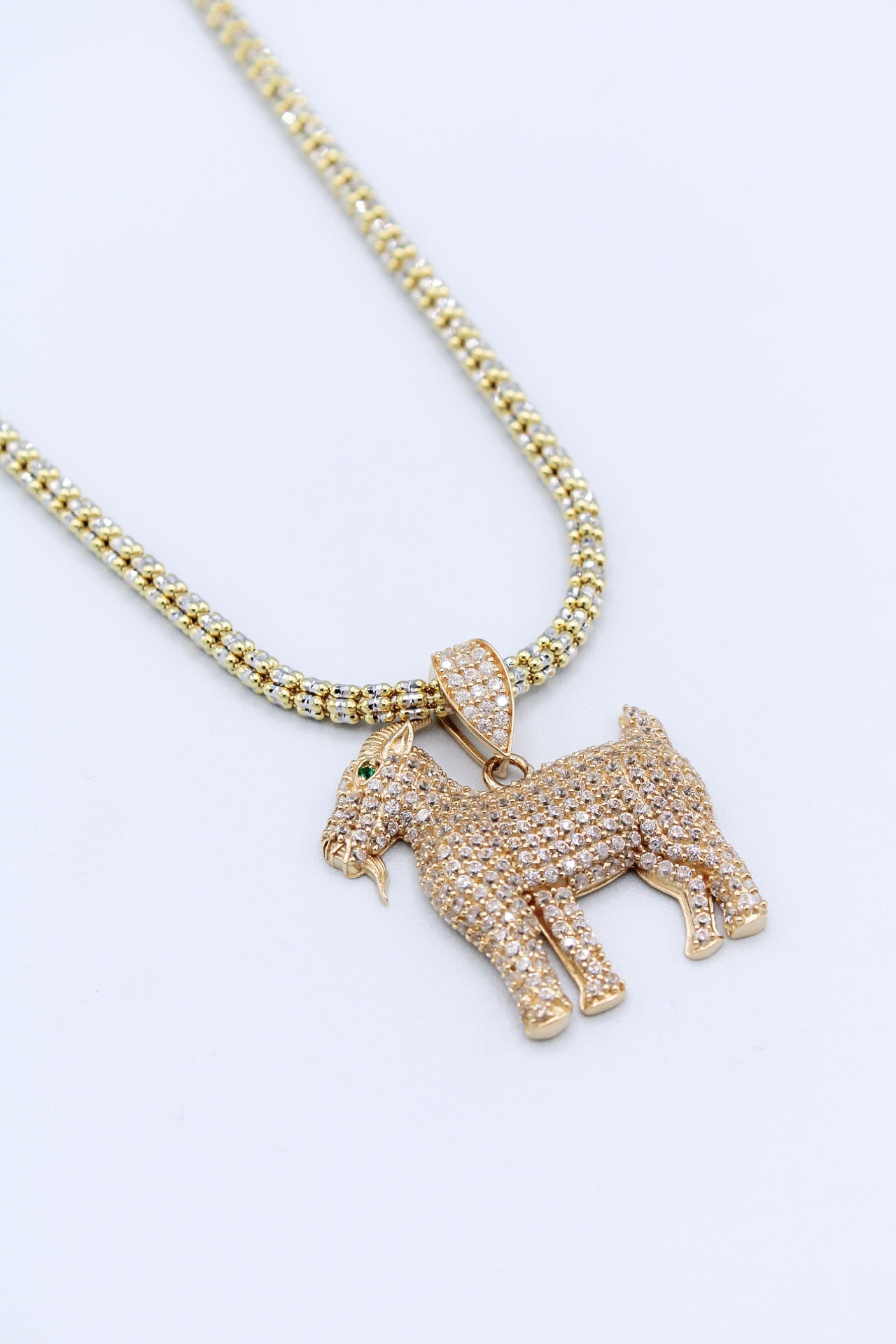 ICE CHAIN WITH GOAT PENDANT 14K