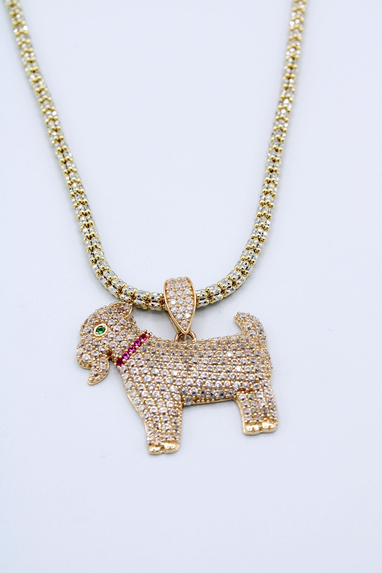 ICE CHAIN WITH GOAT PENDANT 14K