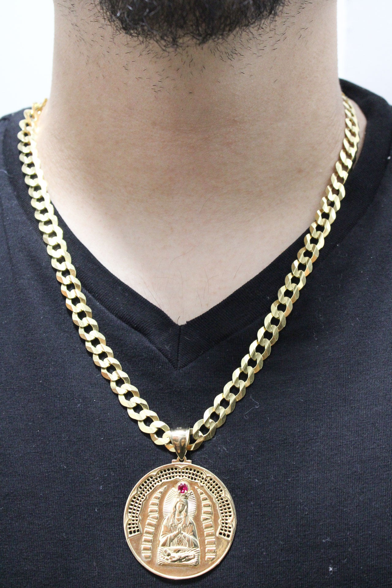 14K GOLD SOLID CUBAN CHAIN & PENDANT