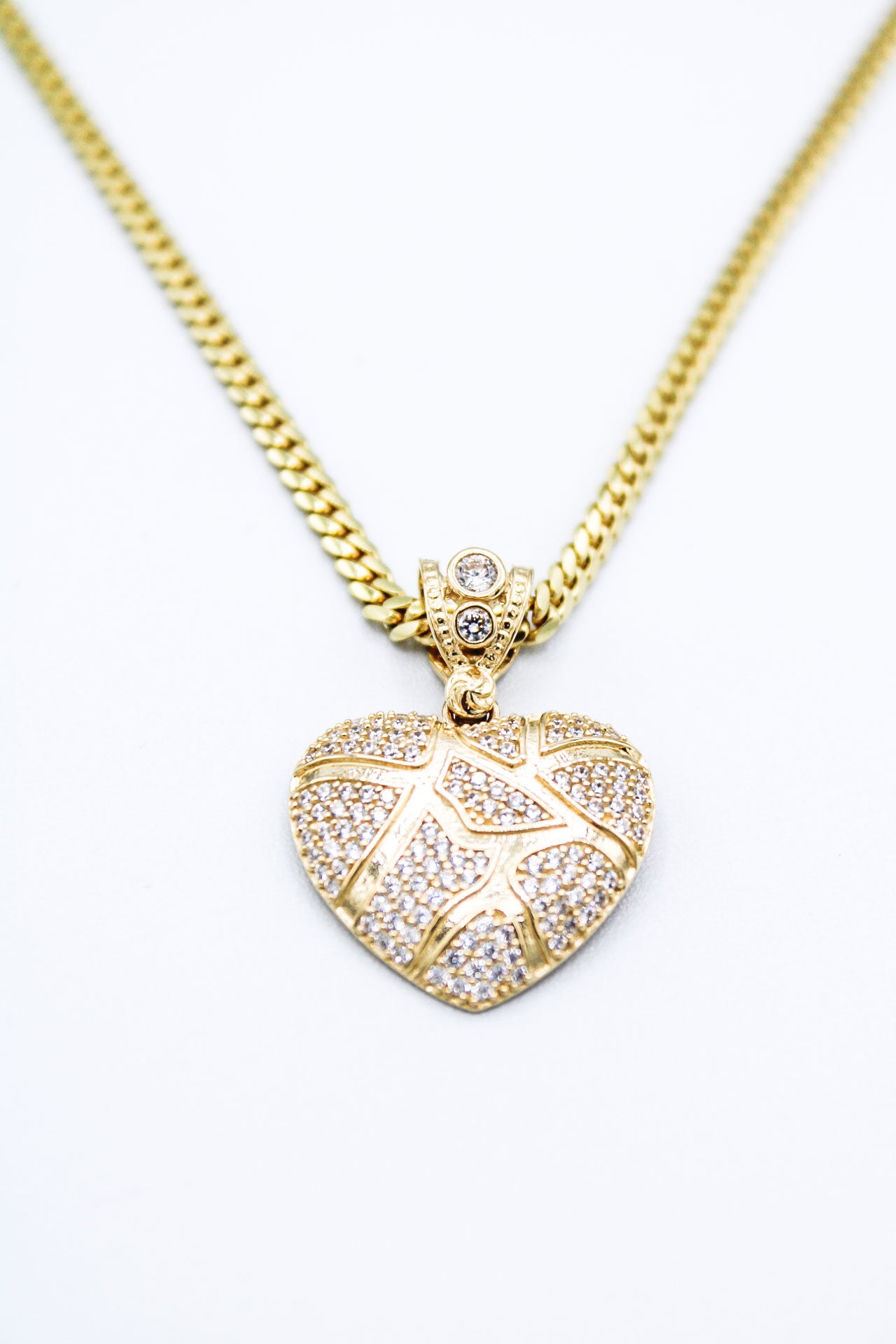 CUBAN CHAIN & HEART PENDANT 14K