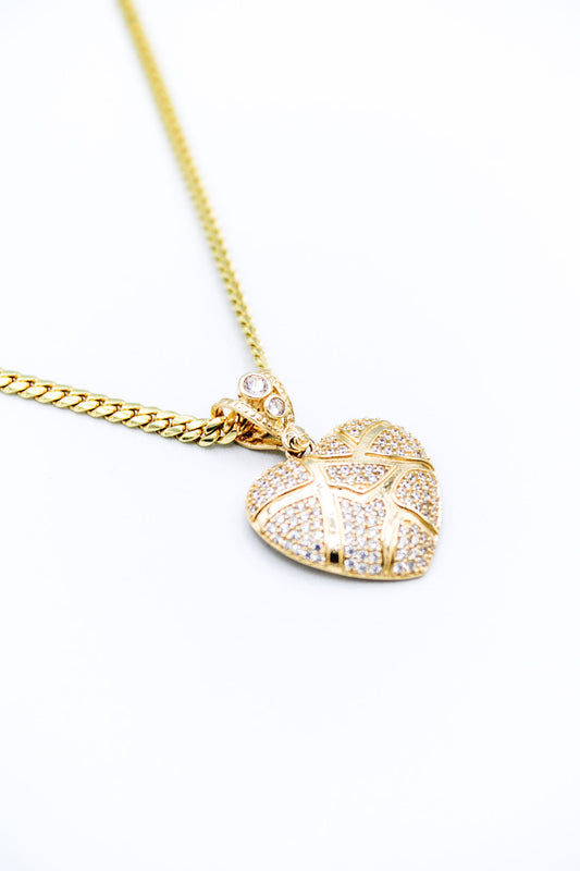 CUBAN CHAIN & HEART PENDANT 14K