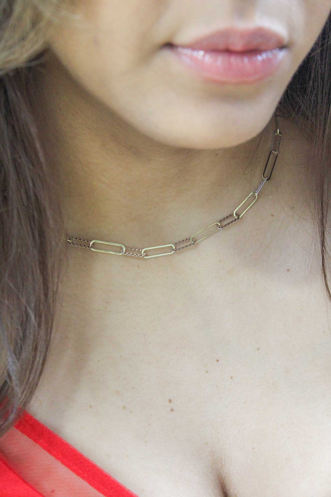 TWO TONE PAPERCLIP CHAIN 14K