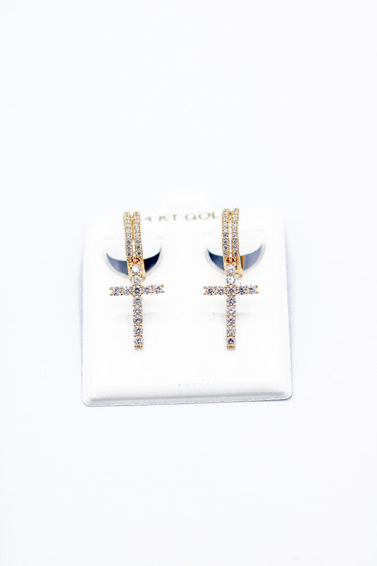 CROSS HOOP EARRINGS 14K