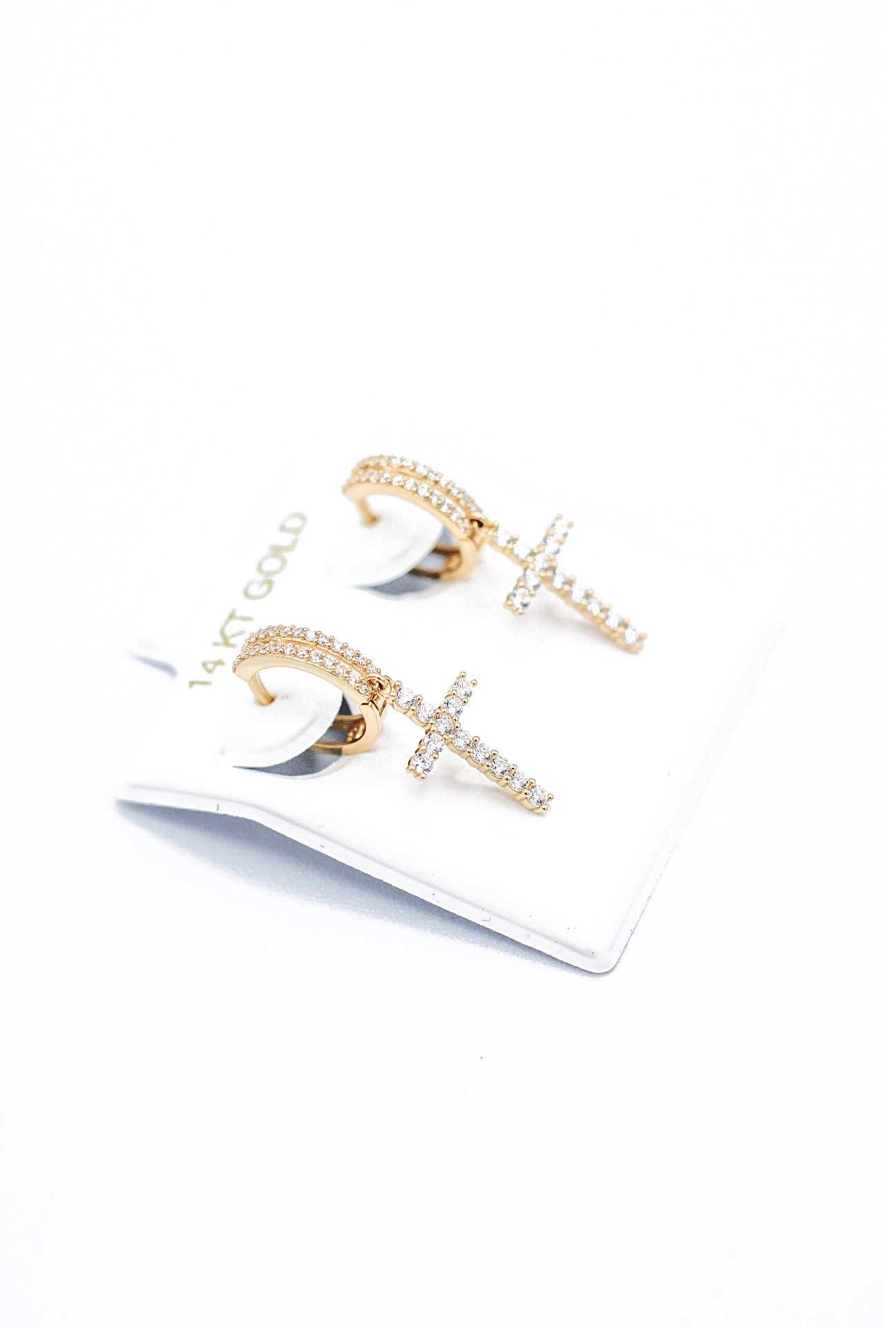 CROSS HOOP EARRINGS 14K